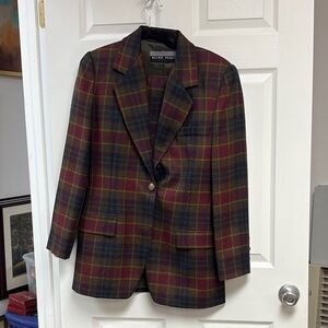 Ellen Tracy Red and Green Plaid Sport Coat